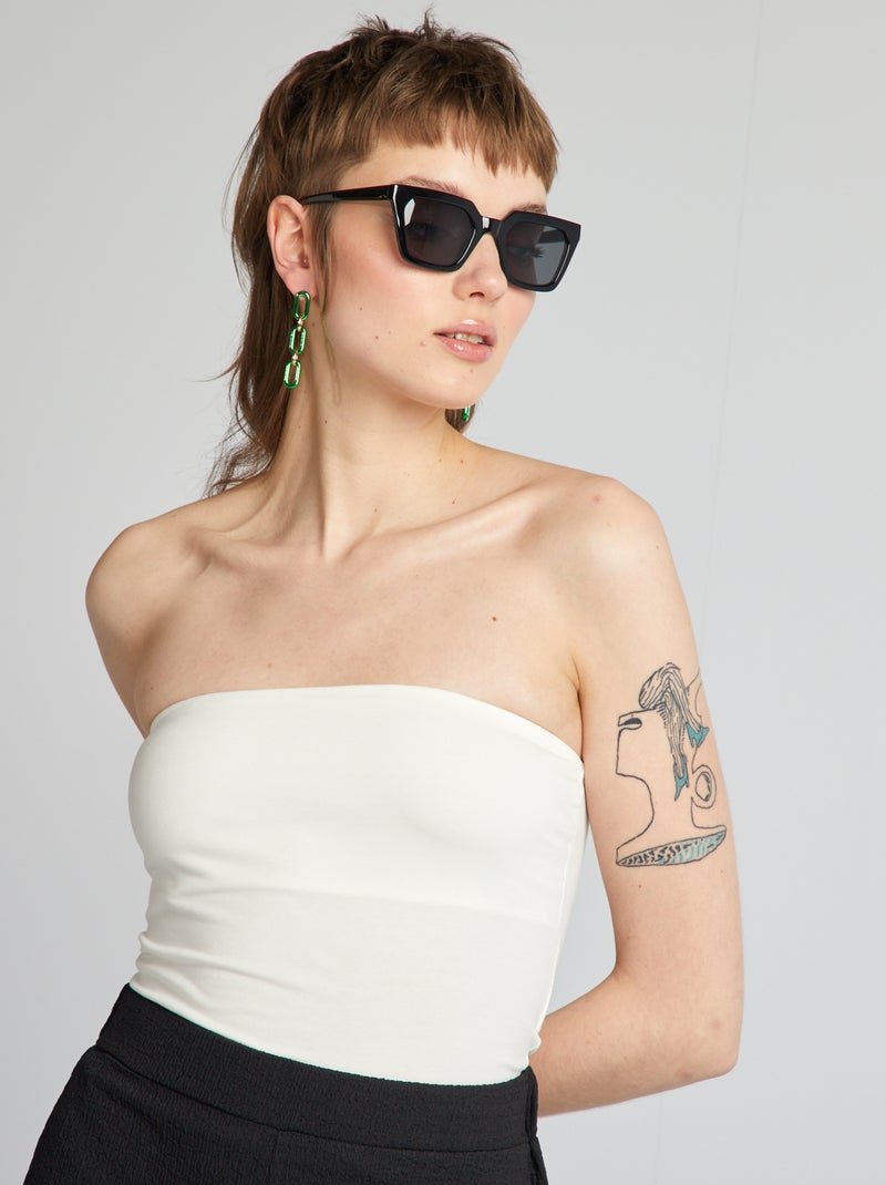 T-shirt bandeau côtelé blanc - Kiabi