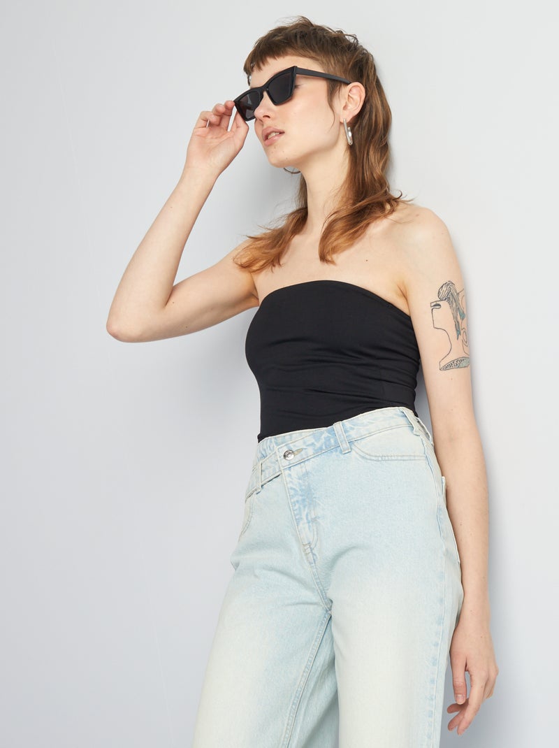 T-shirt bandeau côtelé noir - Kiabi