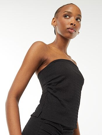 T-shirt bandeau uni en matière crêpée
