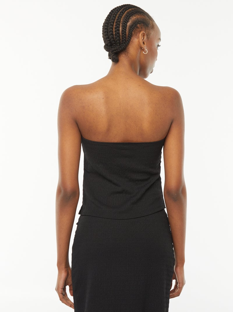 T-shirt bandeau uni en matière crêpée Noir - Kiabi