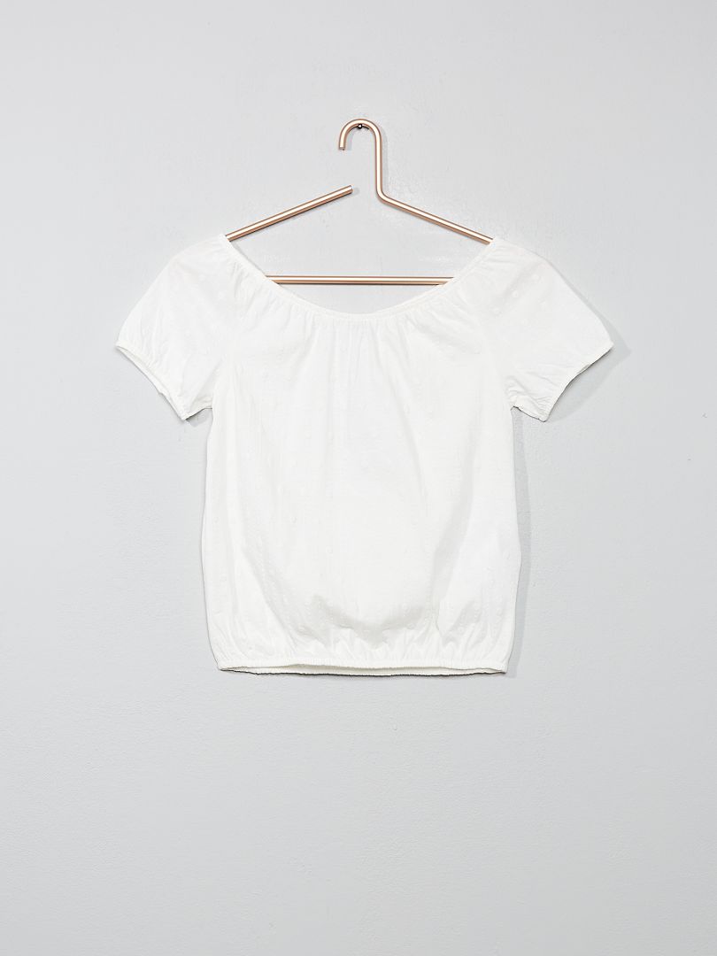 T-shirt bardot broderie anglaise blanc - Kiabi