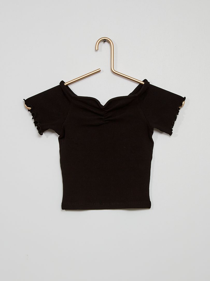 T-shirt bardot noir - Kiabi