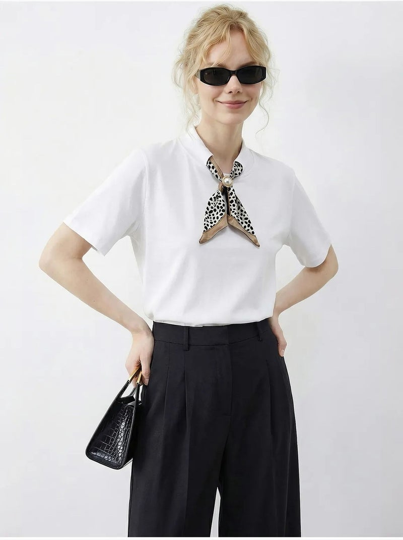 T-shirt basic à col rond avec détail accessoire lucci Blanc - Kiabi