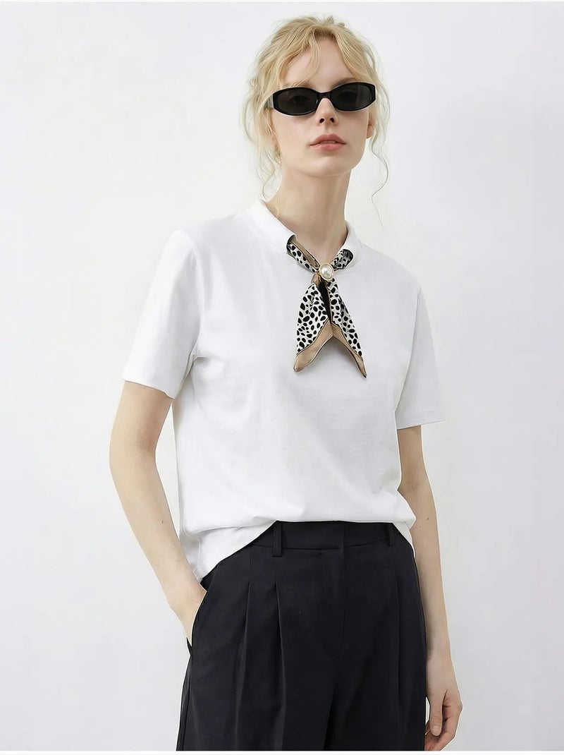 T-shirt basic à col rond avec détail accessoire lucci Blanc - Kiabi
