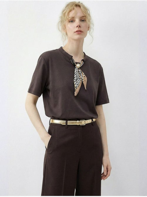 T-shirt basic à col rond avec détail accessoire lucci - Kiabi