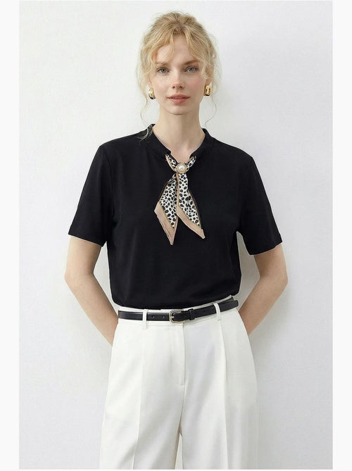 T-shirt basic à col rond avec détail accessoire lucci - Kiabi
