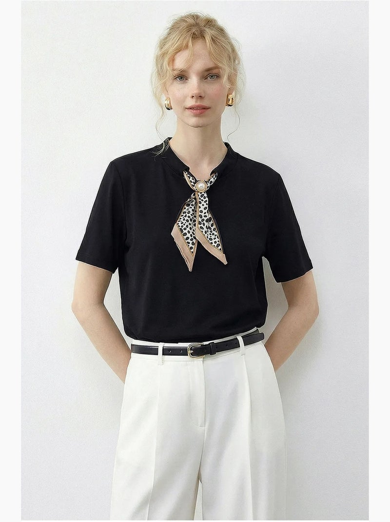 T-shirt basic à col rond avec détail accessoire lucci Noir - Kiabi