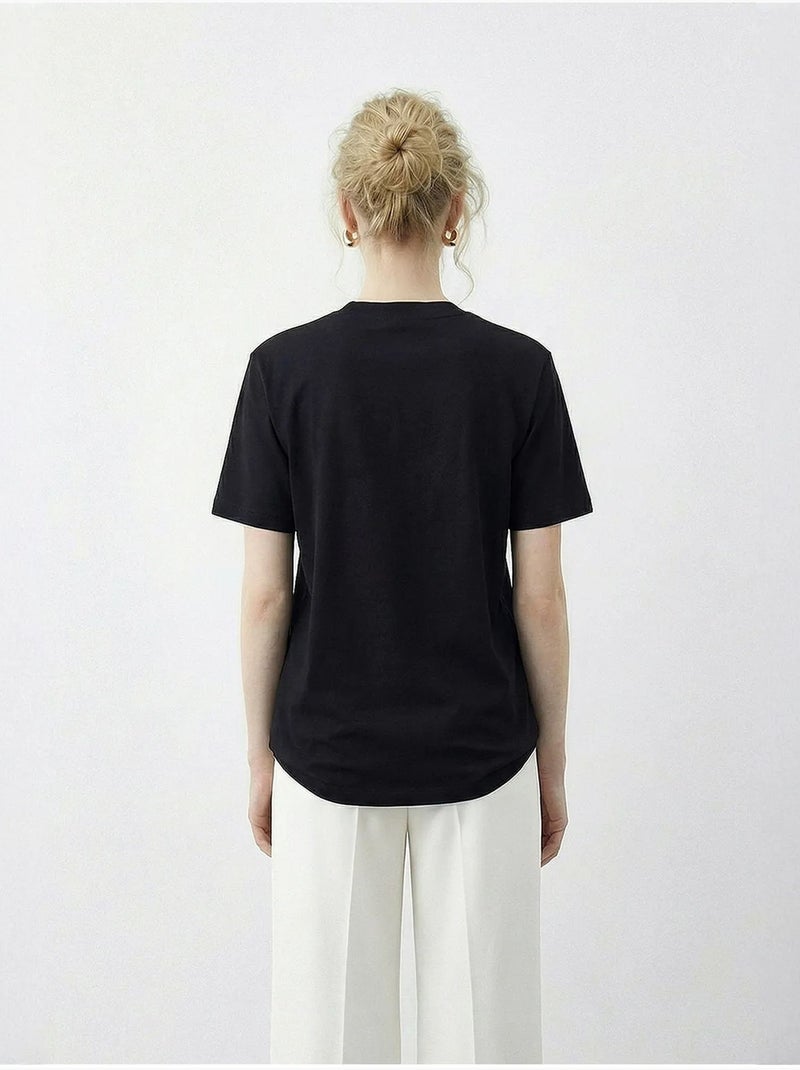 T-shirt basic à col rond avec détail accessoire lucci Noir - Kiabi