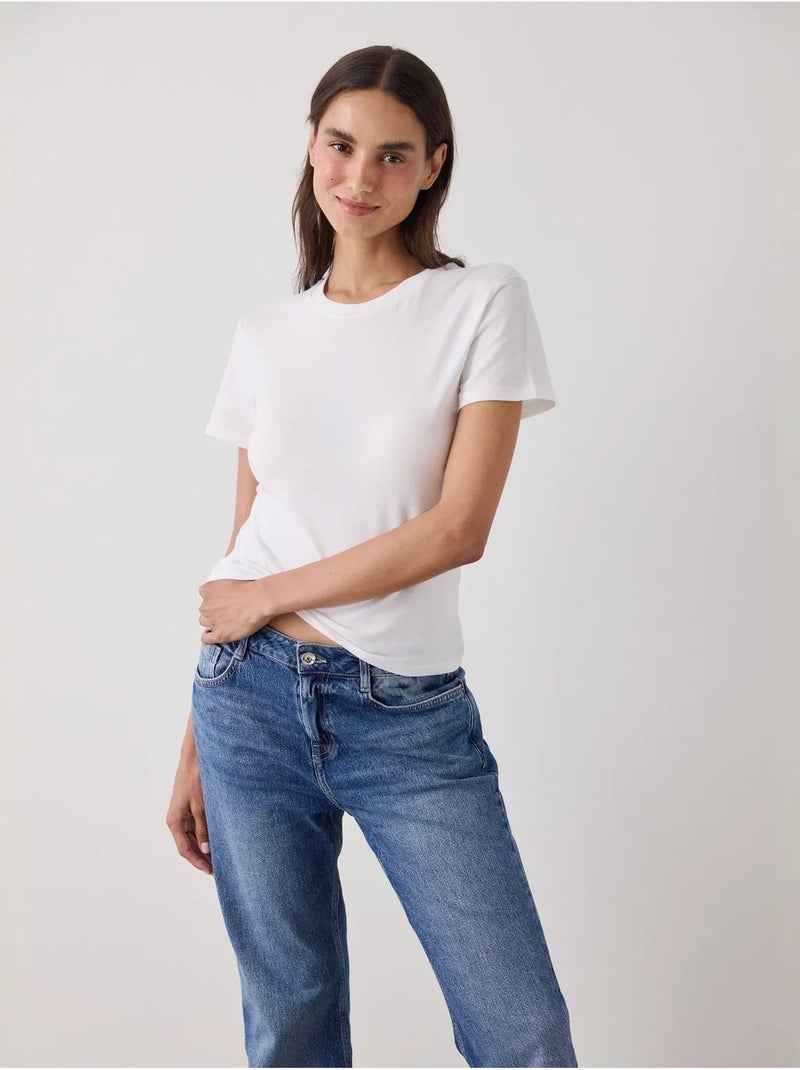 T-shirt basic slim fit à manches courtes penti Blanc cassé - Kiabi