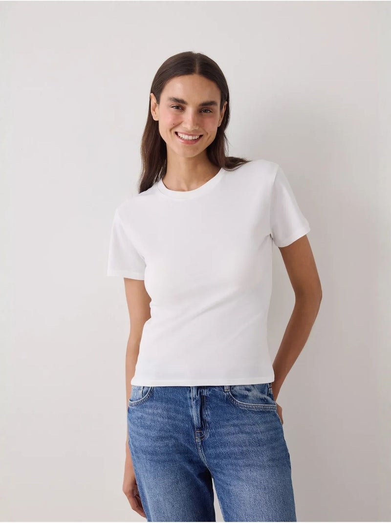 T-shirt basic slim fit à manches courtes penti Blanc cassé - Kiabi