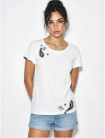 T-shirt basique à col en u brodé lucci