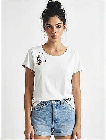 T-shirt basique à col en u brodé lucci