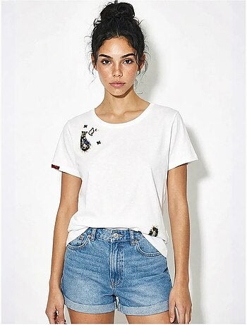 T-shirt basique à col en u brodé lucci
