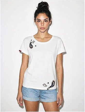 T-shirt basique à col en u brodé lucci