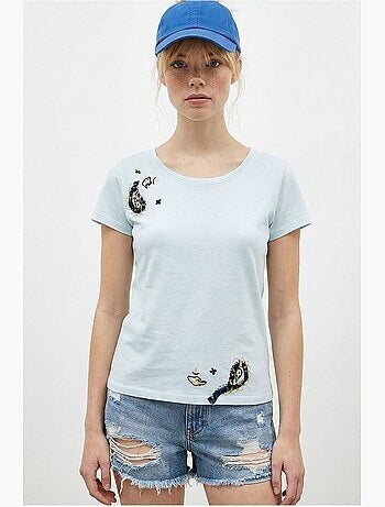 T-shirt basique à col en u brodé lucci