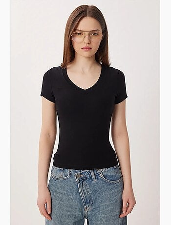 T-shirt basique à col en v en mélange de coton istanbul