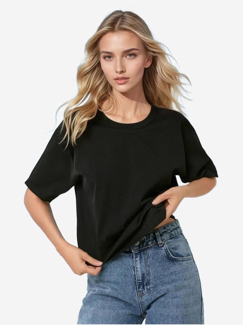 T-shirt basique à col rond en coton hiccup - Kiabi