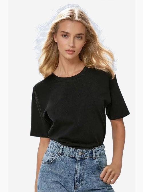 T-shirt basique à col rond en coton hiccup - Kiabi