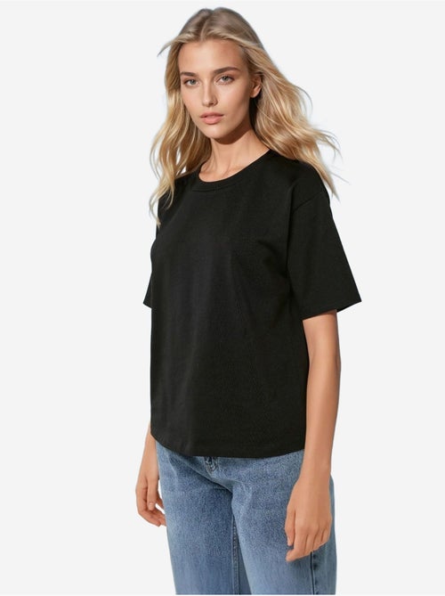 T-shirt basique à col rond en coton hiccup - Kiabi