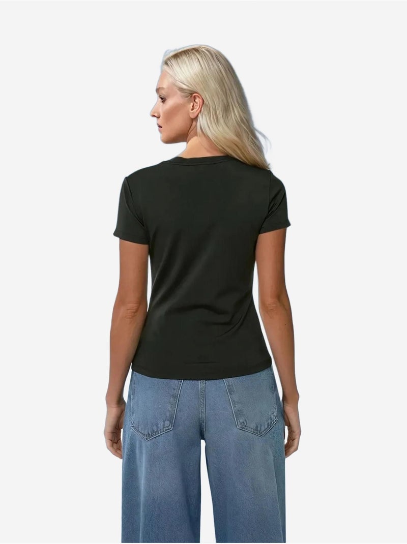 T-shirt basique à col rond Noir - Kiabi