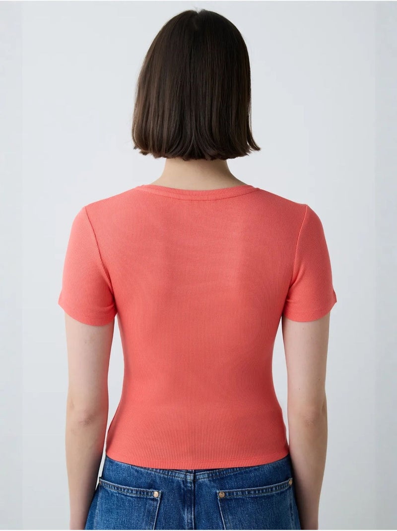 T-shirt basique à col rond penti Corail - Kiabi