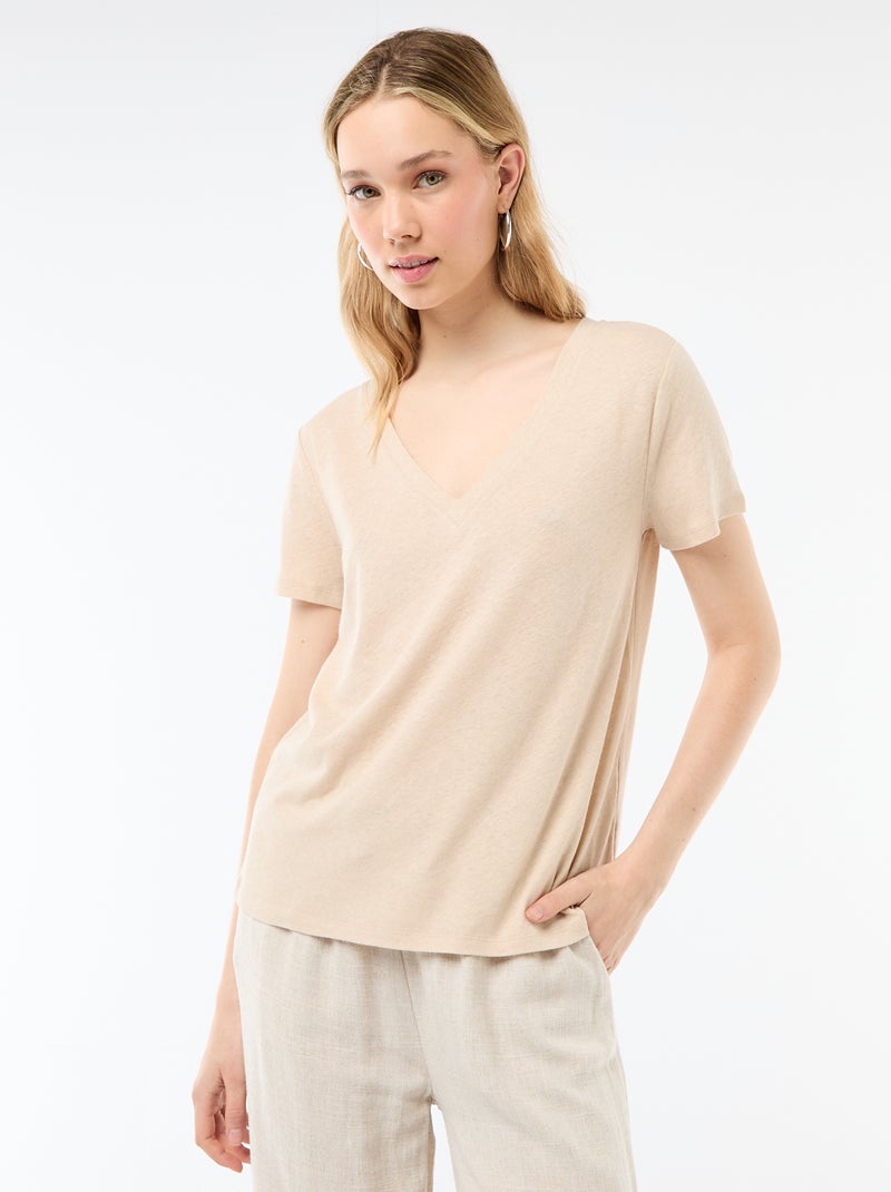 T-shirt basique à manches courtes col V Blanc - Kiabi