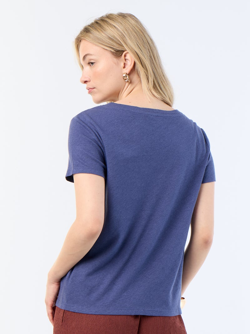 T-shirt basique à manches courtes col V Bleu - Kiabi