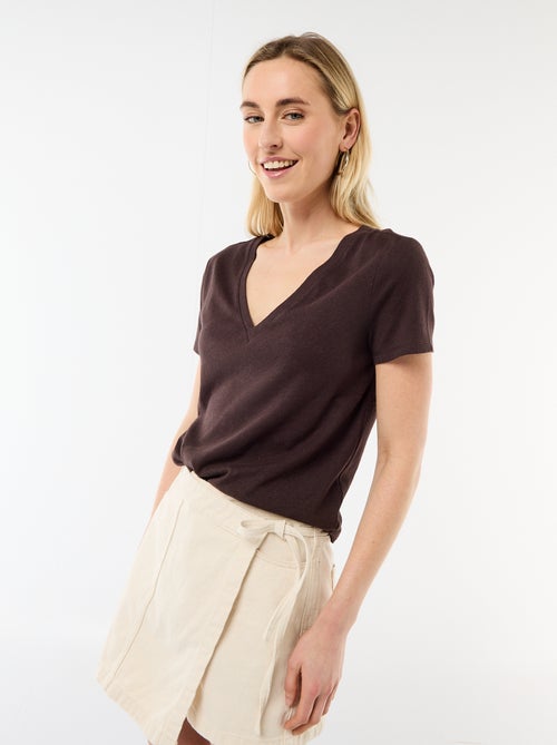 T-shirt basique à manches courtes col V - Kiabi