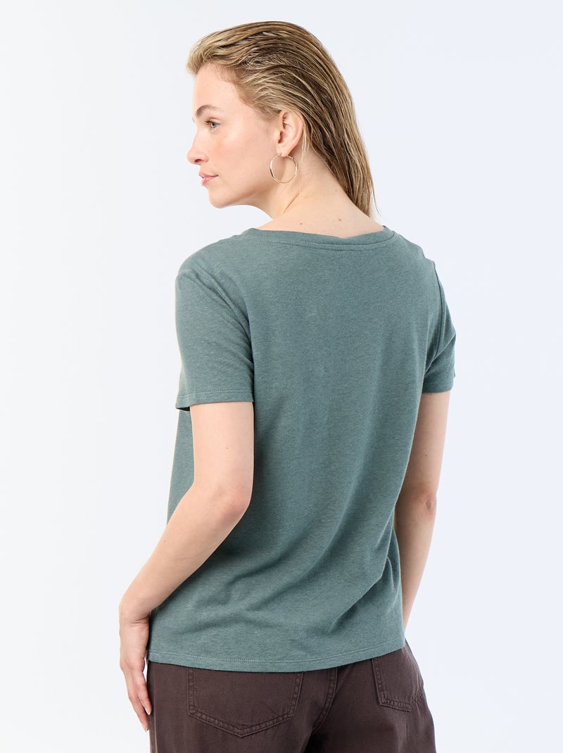 T-shirt basique à manches courtes col V Vert - Kiabi