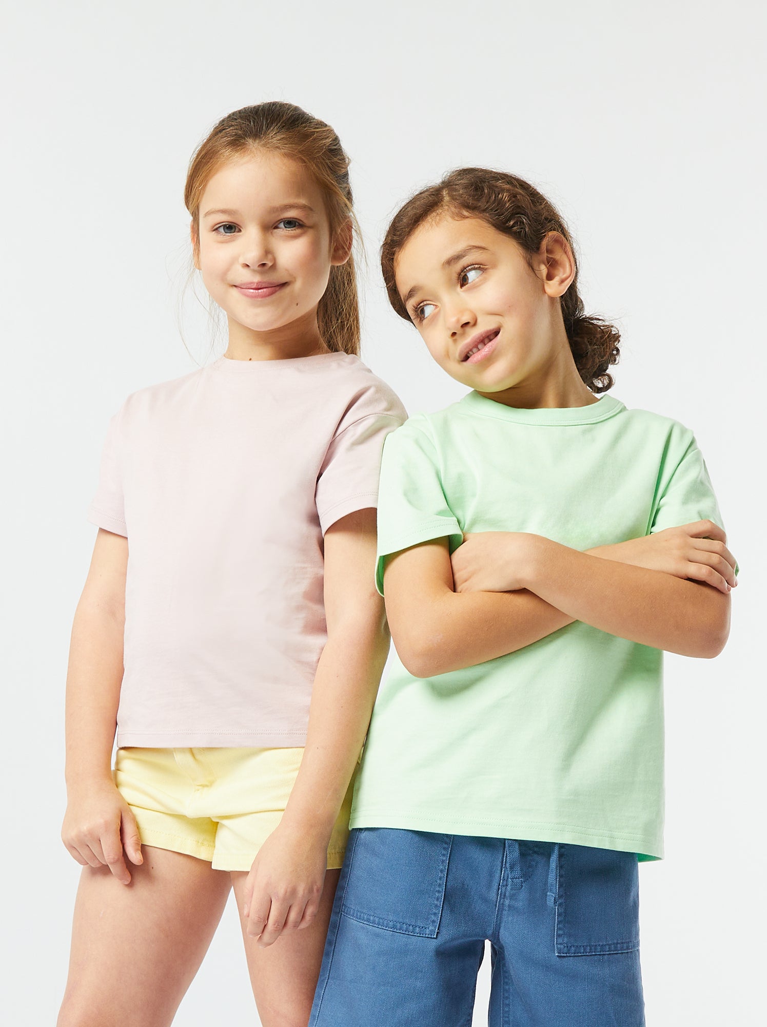 Lot T-shirt Enfant Basique Manches Courtes - Coton Souple - Unisexe Garçon Fille - Col Rond Uni