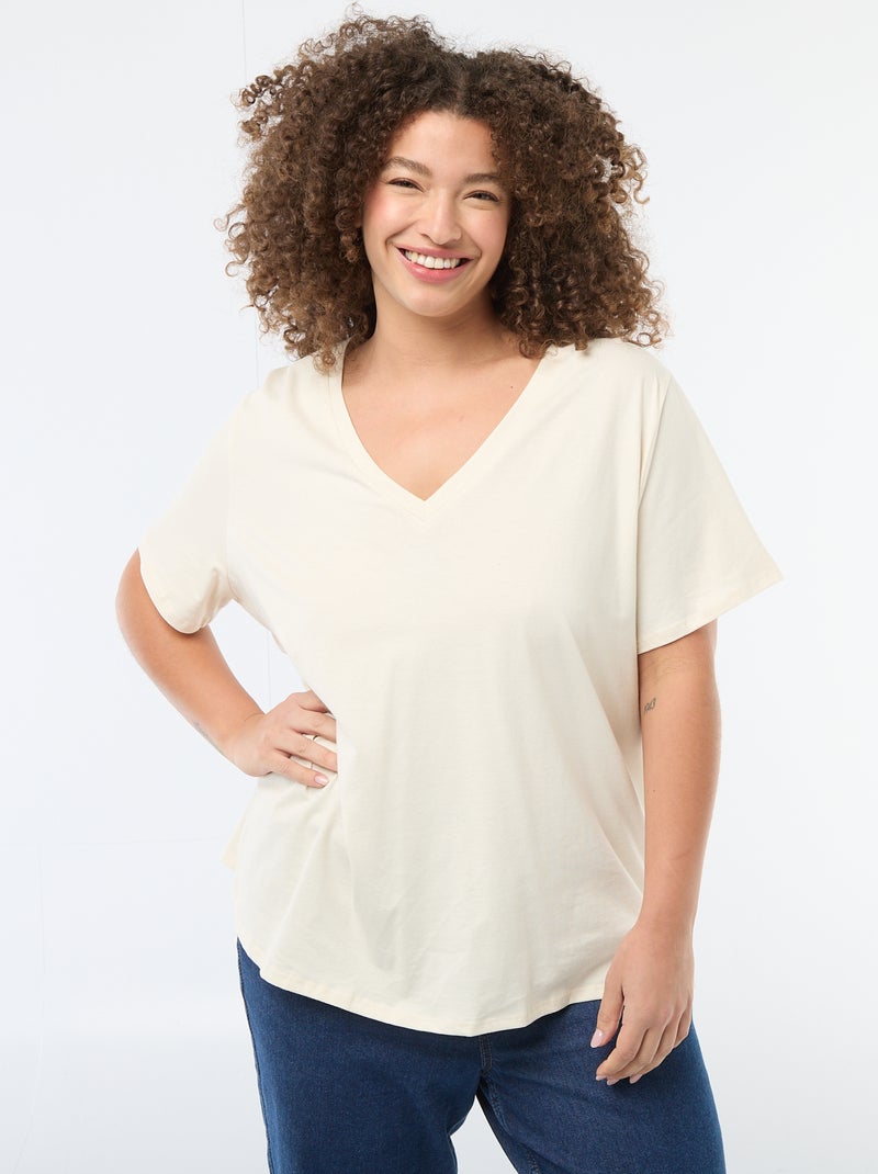 T-shirt basique à manches courtes et col V Blanc - Kiabi