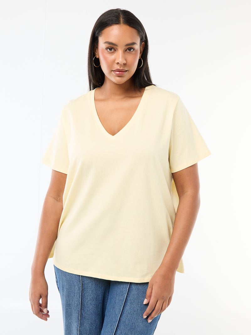 T-shirt basique à manches courtes et col V Jaune - Kiabi