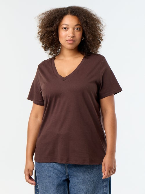 T-shirt basique à manches courtes et col V - Kiabi