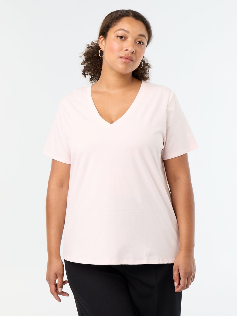T-shirt basique à manches courtes et col V Rose - Kiabi