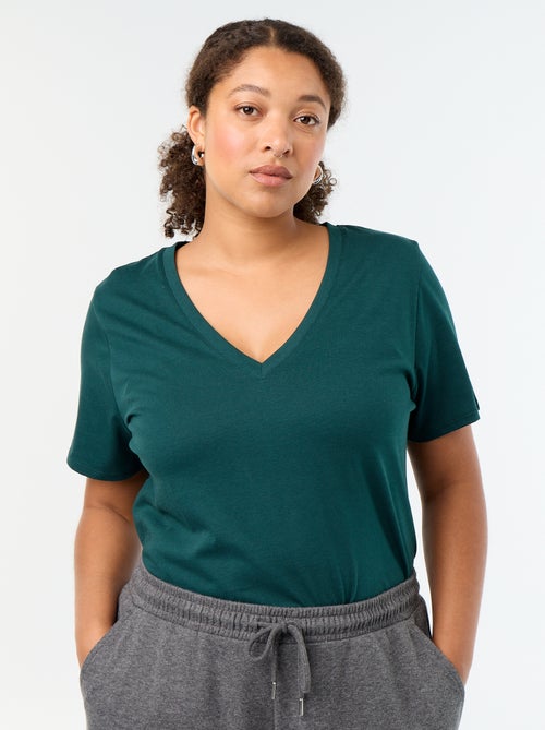 T-shirt basique à manches courtes et col V - Kiabi