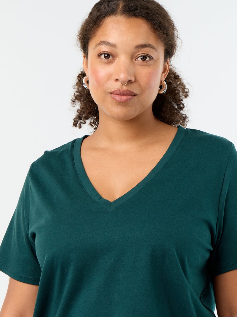 T-shirt basique à manches courtes et col V Vert - Kiabi