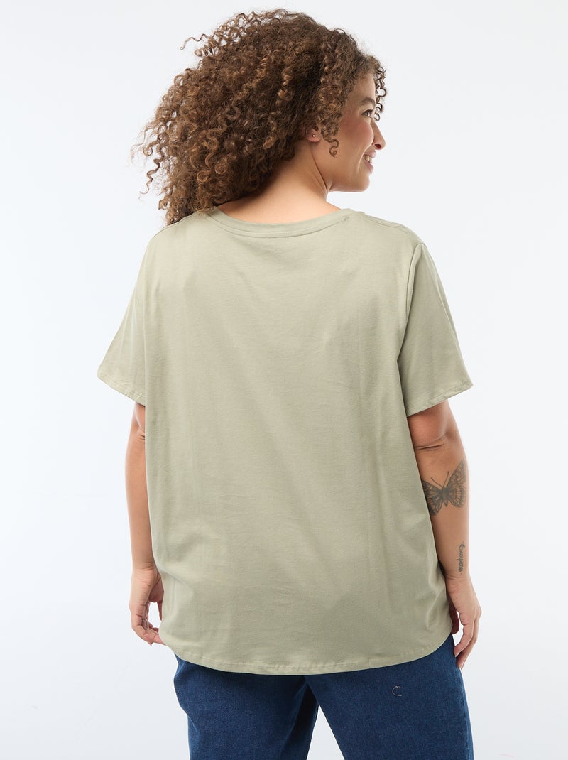 T-shirt basique à manches courtes et col V Vert - Kiabi
