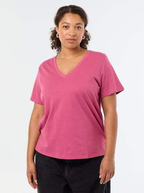 T-shirt basique à manches courtes et col V - Kiabi