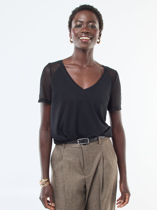 T-shirt basique avec manches en résille 'JDY' - Kiabi