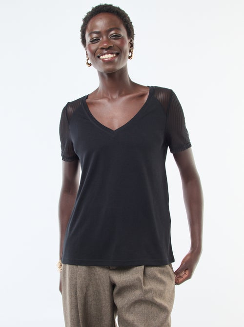 T-shirt basique avec manches en résille 'JDY' - Kiabi