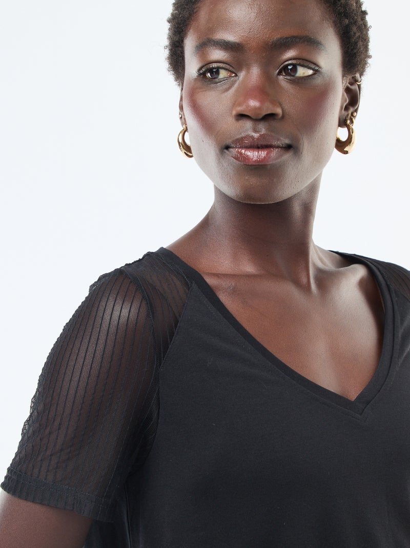 T-shirt basique avec manches en résille 'JDY' Noir - Kiabi