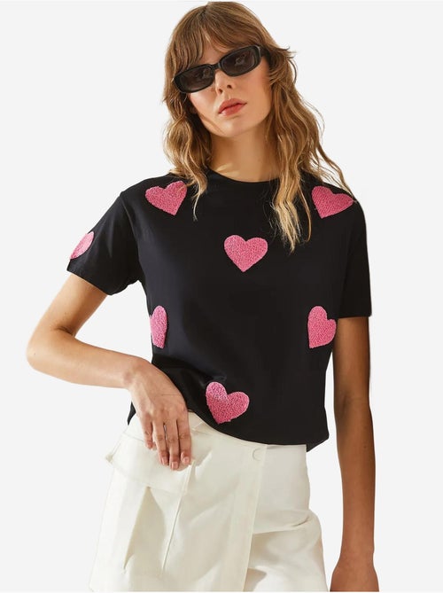 T-shirt basique brodé cœur bianco lucci - Kiabi T-shirt basique brodé cœur bianco lucci - Kiabi