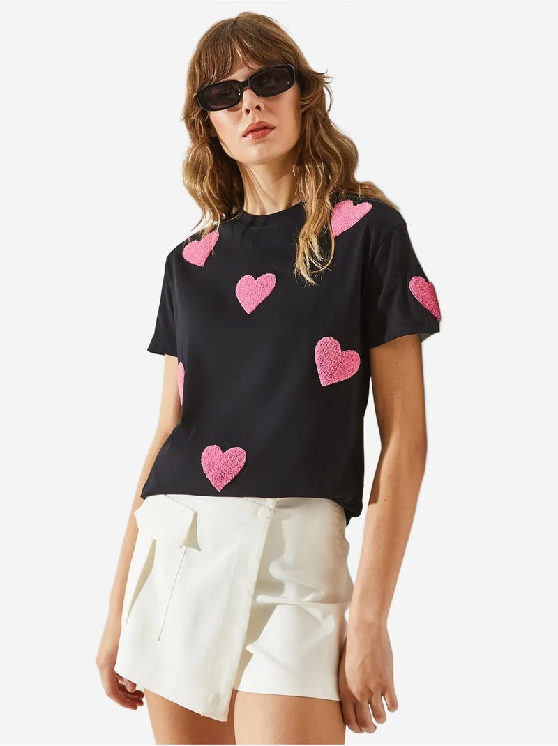 T-shirt basique brodé cœur bianco lucci Noir - Kiabi