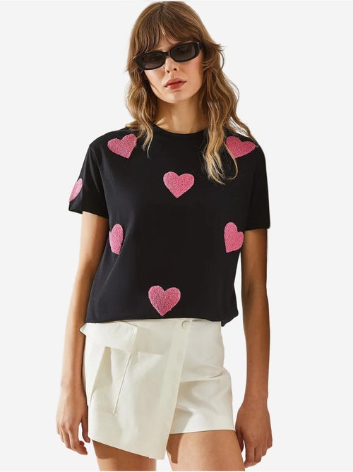 T-shirt basique brodé cœur bianco lucci - Kiabi T-shirt basique brodé cœur bianco lucci - Kiabi