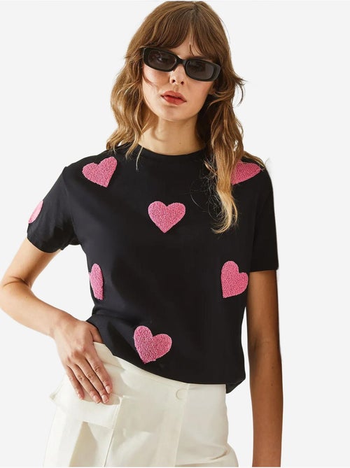 T-shirt basique brodé cœur bianco lucci - Kiabi T-shirt basique brodé cœur bianco lucci - Kiabi