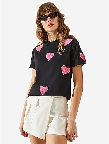 T-shirt basique brodé cœur lucci