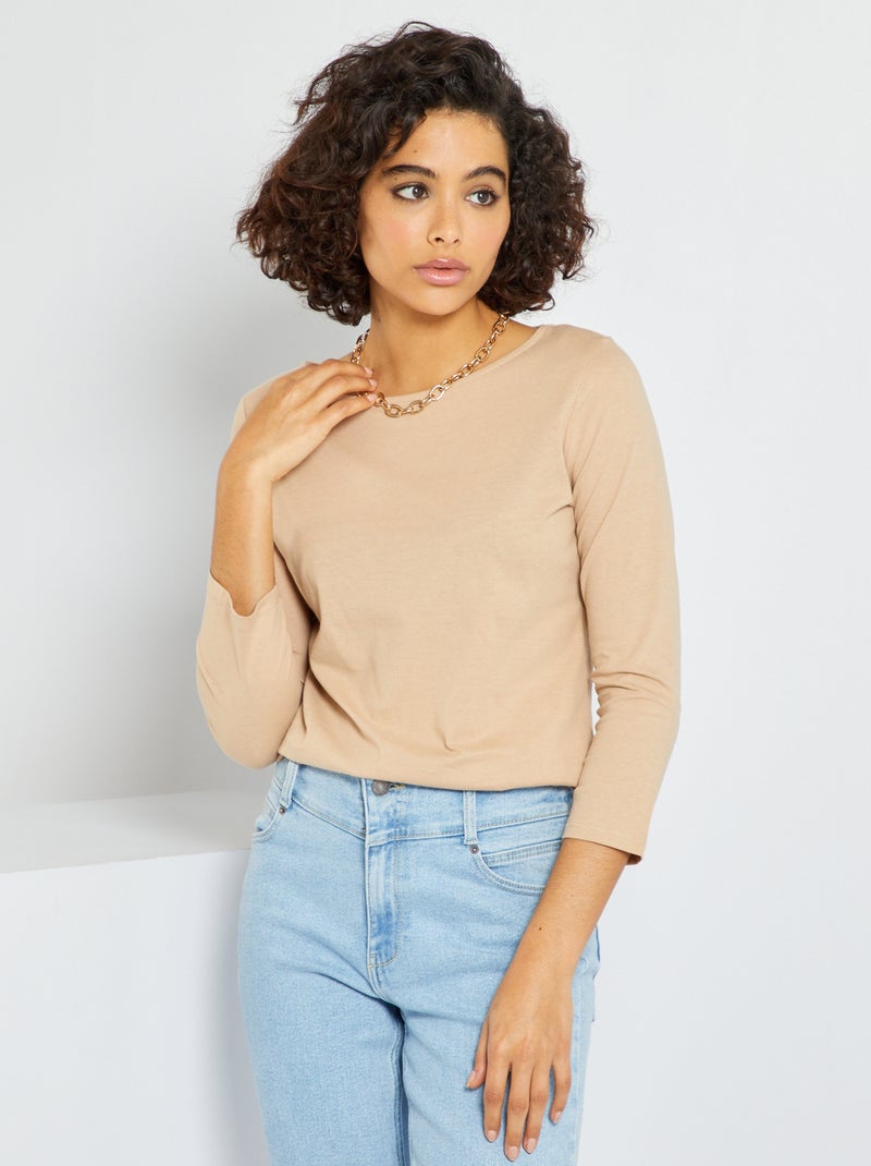 T-shirt basique col bateau Beige - Kiabi