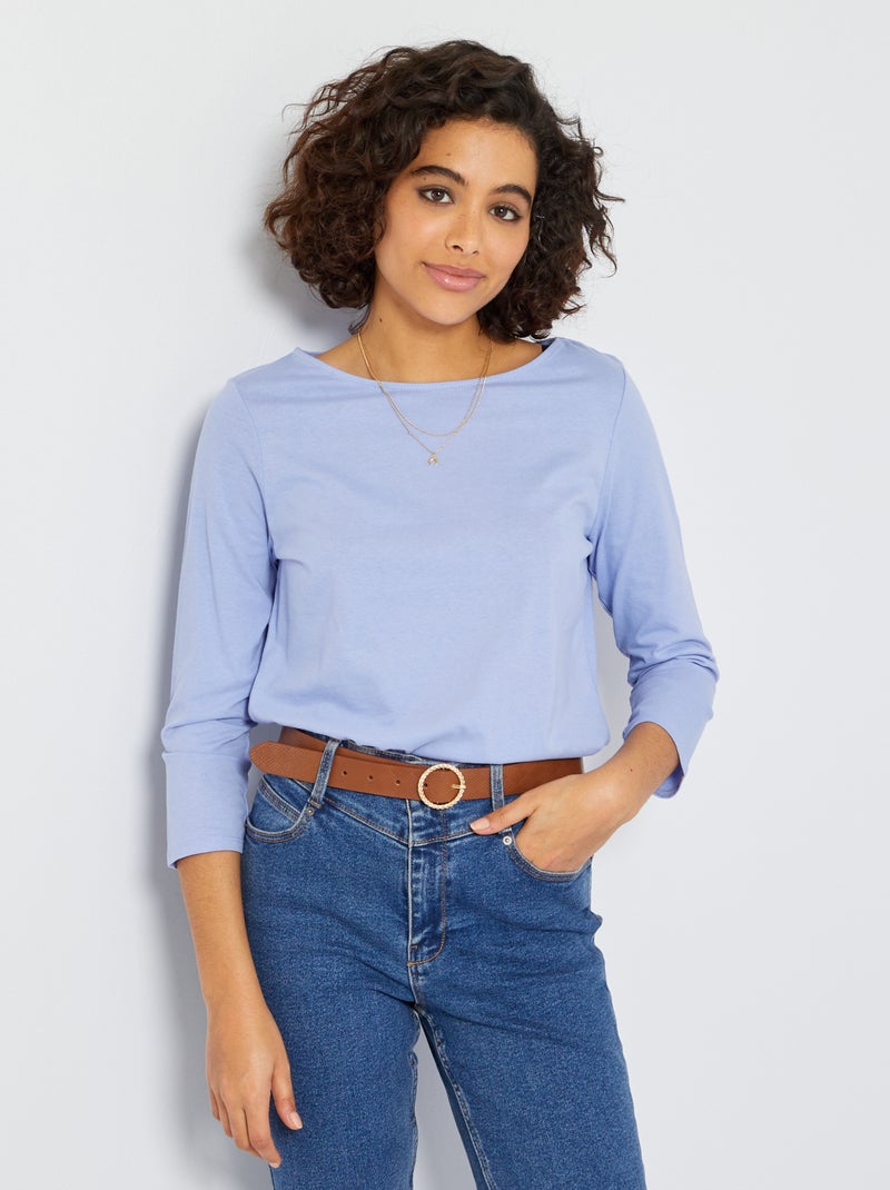 T-shirt basique col bateau bleu - Kiabi