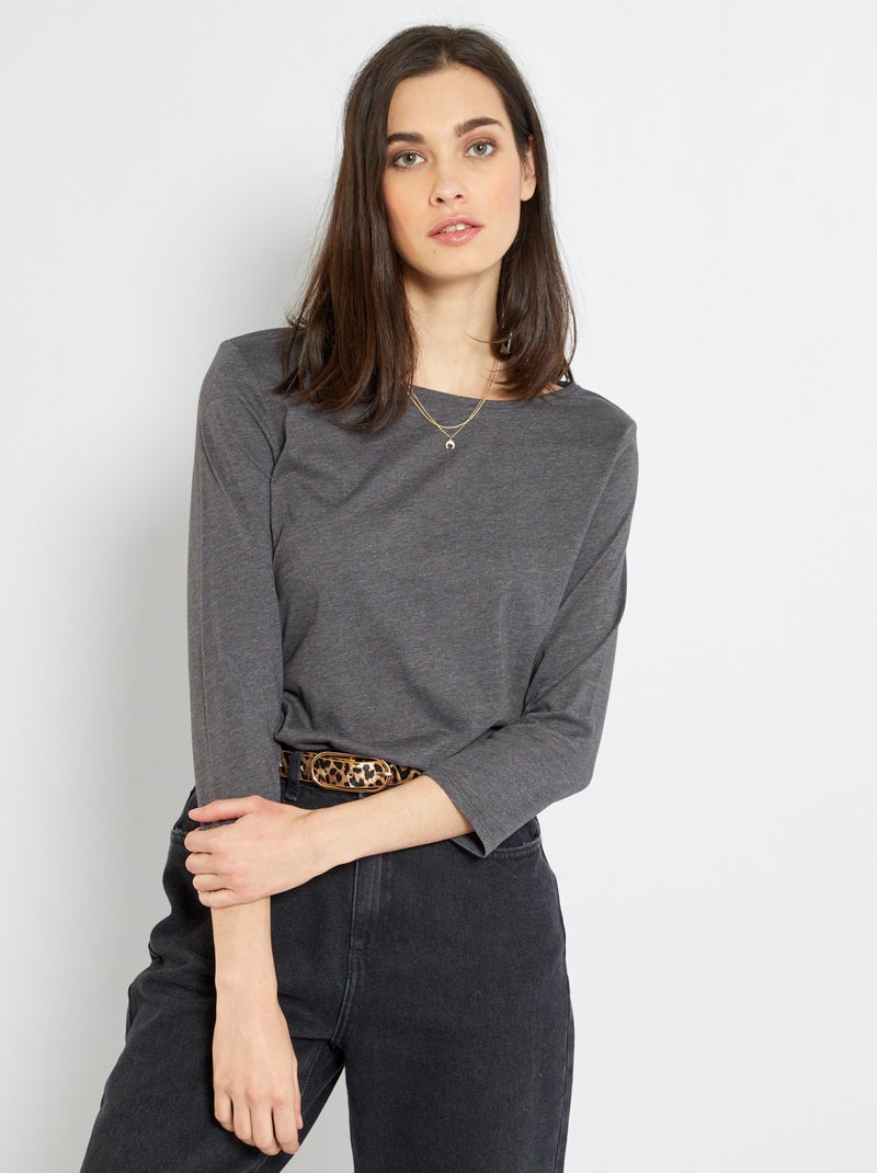 T-shirt basique col bateau gris foncé - Kiabi