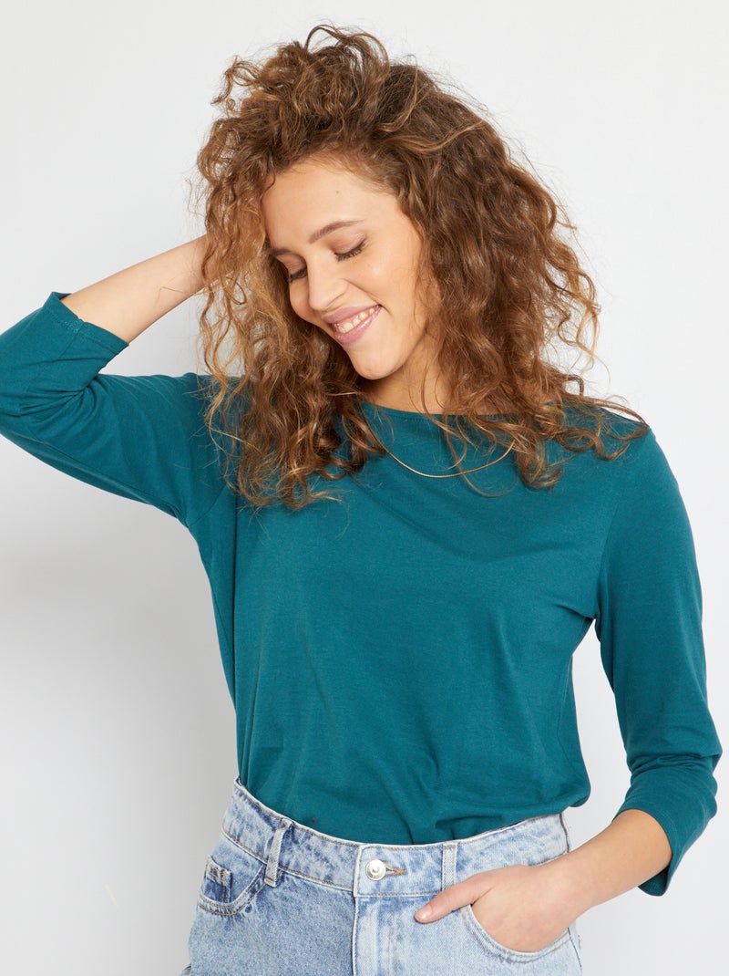 T-shirt basique col bateau Vert foncé - Kiabi